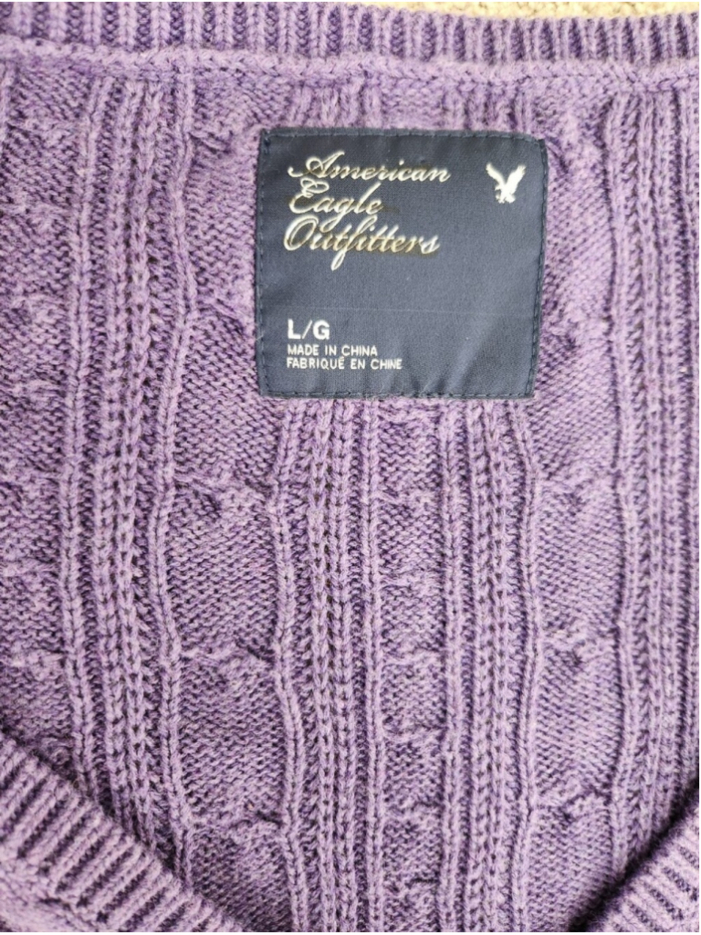 ASO Elena Gilbert Sz L Alt Y2K Purple Cotton Cable Knit Sweater Prep Old Money - Picture 6 of 11